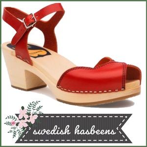 RARE Swedish Hasbeens Red Heart Peep Toe Sandal